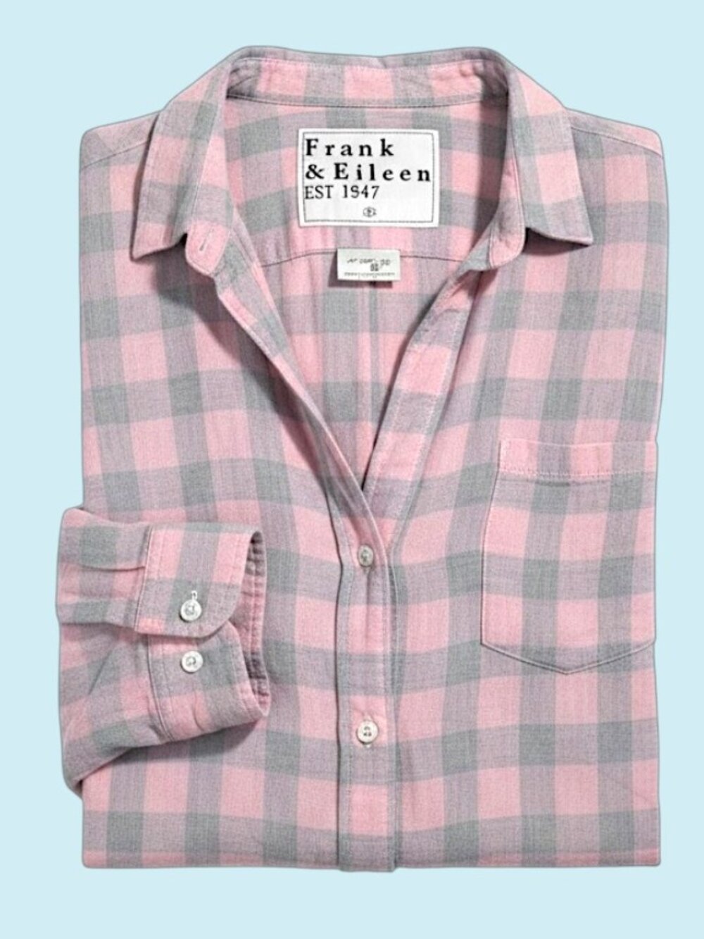Frank & Eileen Barry Button Up Shirt Small Pink Gray Plaid Preppy Coastal Autumn
